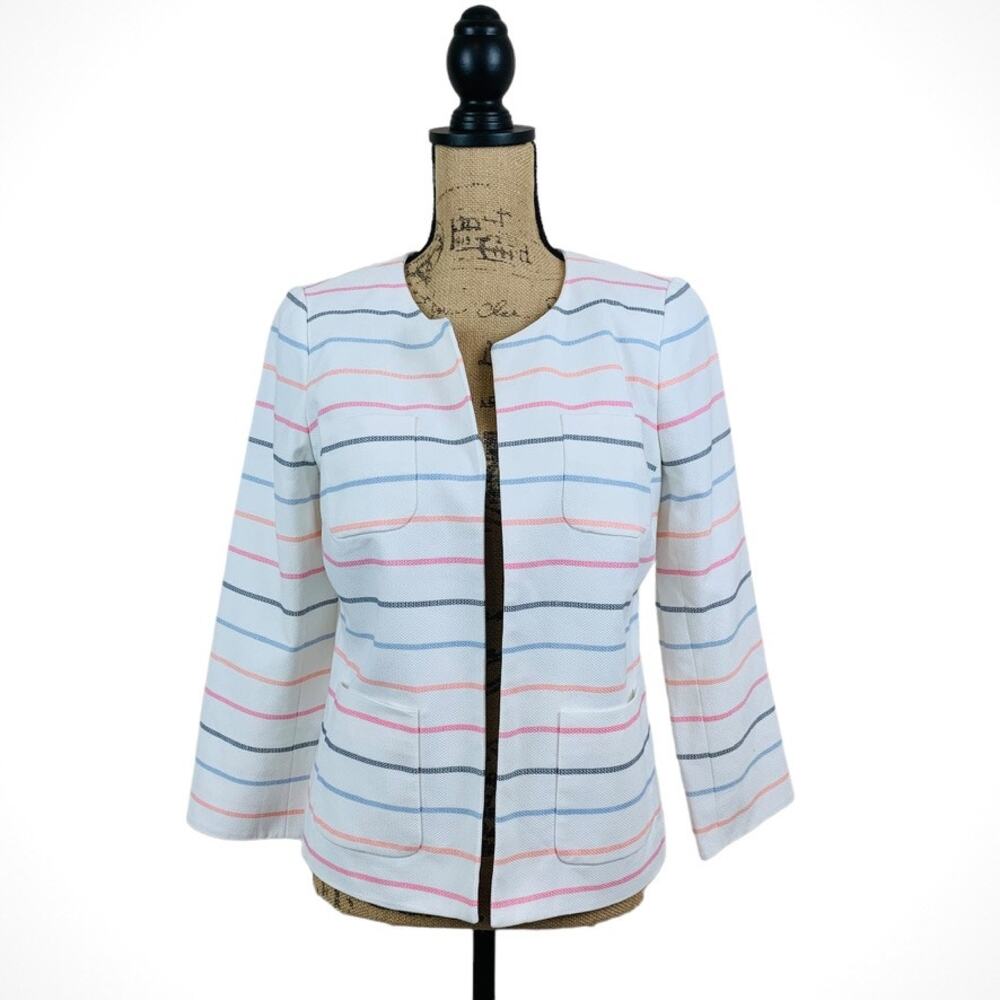 Talbots Womens White Striped Blazer Size 8 Petite Business Career NWT Multicolor